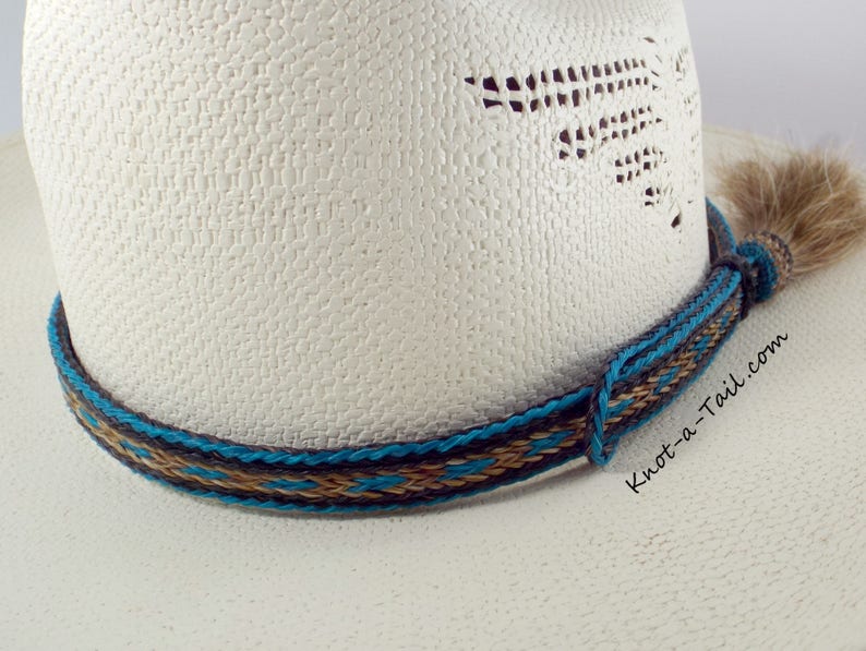 Horsehair Hat band, Cinnamon-Turquoise, horsehair, Cowboy horsehair hat band, lg Side tassel, horsehair Cowboy hatband, Western hat band image 2