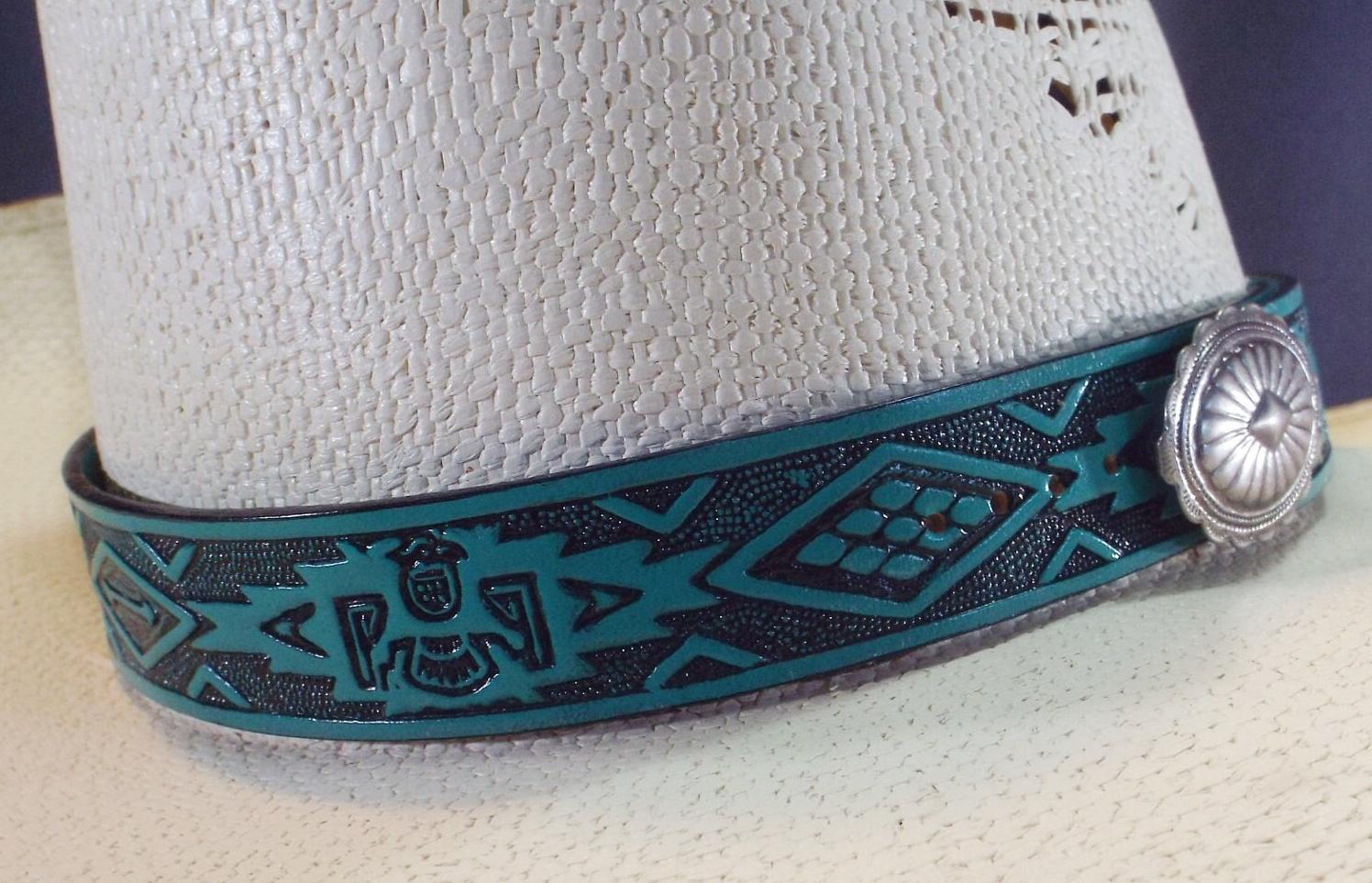 Leather hat band, Turquoise, Thunderbird design, leather hat band, IMPRESSIVE, Western hat band,  Cowboy hat band, Rodeo, Stetson Perfect