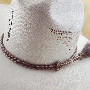 Horsehair hatband, Elegant Cinnamon-white, horsehair hatband, multi-strand braid, 2 Side tassels, horsehair Cowboy hatband, Rodeo hat band