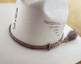 Horsehair hatband, Elegant Cinnamon-white, horsehair hatband, multi-strand braid, 2 Side tassels, horsehair Cowboy hatband, Rodeo hat band