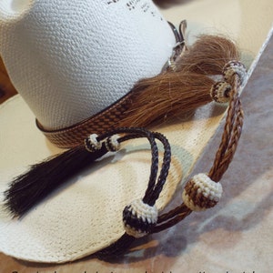 Cowboy hat stampede string, Cowboy chin strap, Brown or Black  hand-braided, hat string, horsehair tassels, with XX-Large  two-toned slider