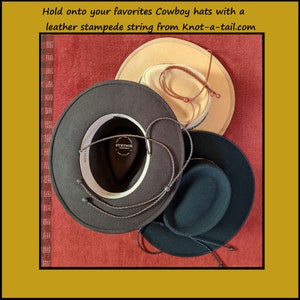 Leather Cowboy hat, stampede string, leather Cowboy hat stampede string, 3 colors, all leather, X-nice, cotter pin-chin strap, brown/black image 3