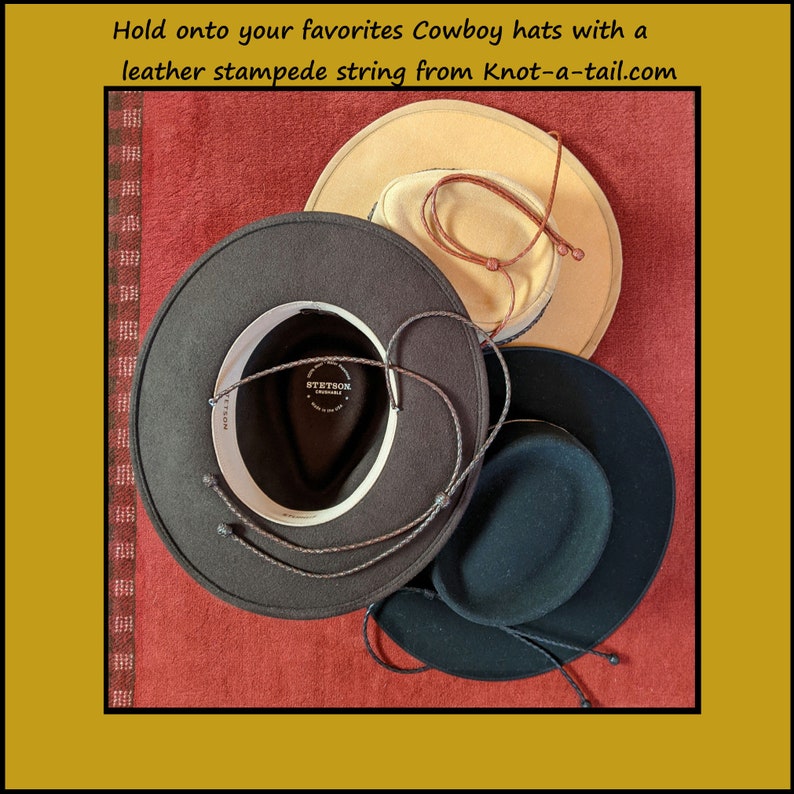 Leather Cowboy hat, stampede string, leather Cowboy hat stampede string, 3 colors, all leather, X-nice, cotter pin-chin strap, brown/black image 3