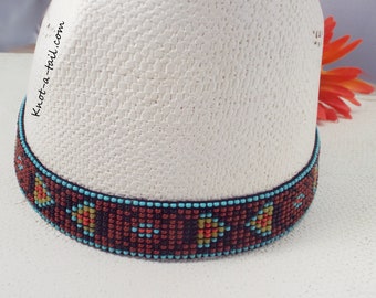 Stretch, Bande pour chapeau de perles, Bande pour chapeau de perles, Couleurs étonnantes, Bande pour chapeau western, Bande pour chapeau de cow-boy, Rodéo, Design aztèque, Stretch pour un ajustement parfait