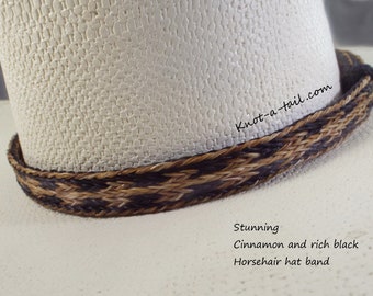 Horsehair hat band, Elegant  Cowboy horsehair hat band, No tassels, Cinnamom -black, horsehair hat band, Western hat band, Rodeo Style