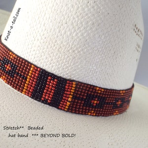 Brilliant, Beaded hatband, Stretch hat band, Southwest, beaded Western hat band, Cowboy hat band, Rodeo, Aztec design, Stretch, Perfect  fit