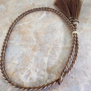 Cinnamon-White Horsehair Hatband, Braided Cowboy Hat Band, Tassel Accent image 5