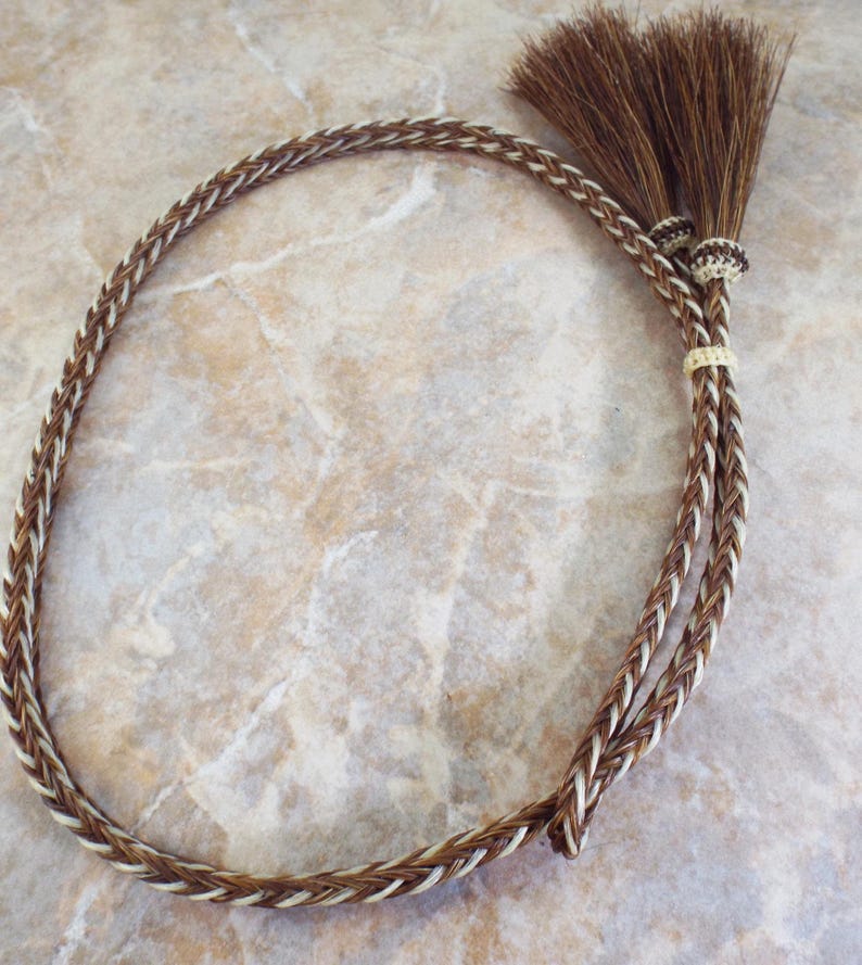 Cinnamon-White Horsehair Hatband, Braided Cowboy Hat Band, Tassel Accent image 5