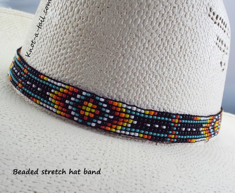 Beaded hatband Stretch hat band Bold rich colors beaded Etsy