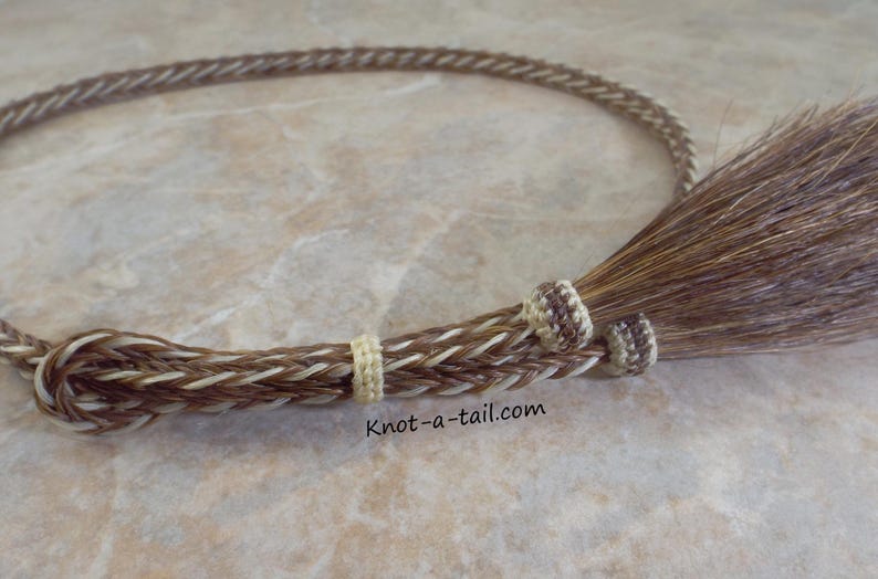Cinnamon-White Horsehair Hatband, Braided Cowboy Hat Band, Tassel Accent image 11