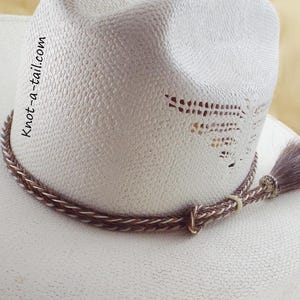 Cinnamon-White Horsehair Hatband, Braided Cowboy Hat Band, Tassel Accent image 2
