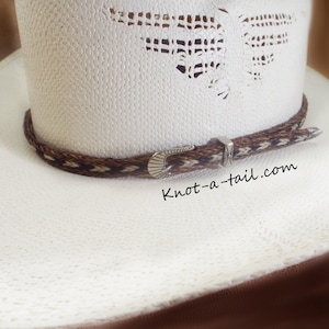 Horsehair hat band, Cinnamon-white-black, Cowboy horse hair hat band, Side buckle, Cowboy hat band, Western hat band, 3 strand narrow design