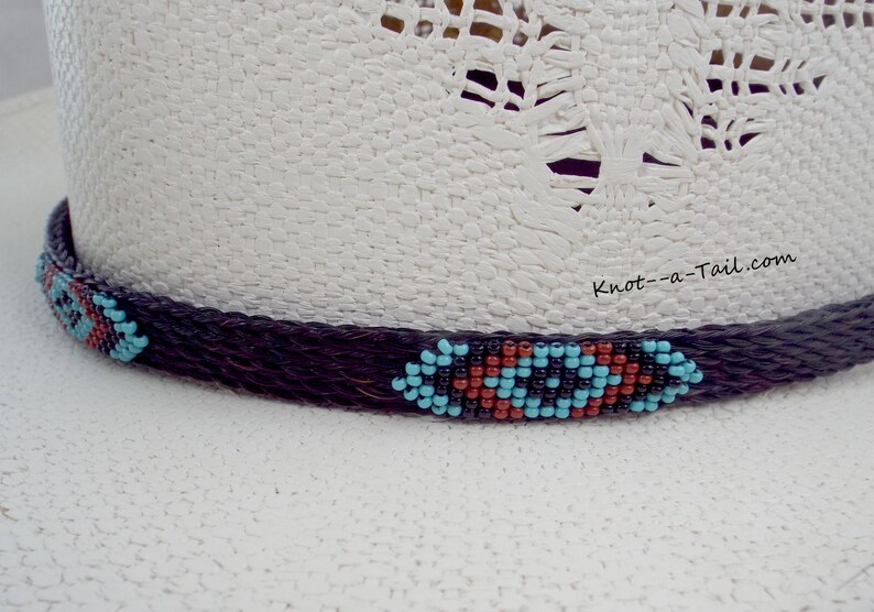 Native American Design Black Beaded Horsehair Hat Band Etsy