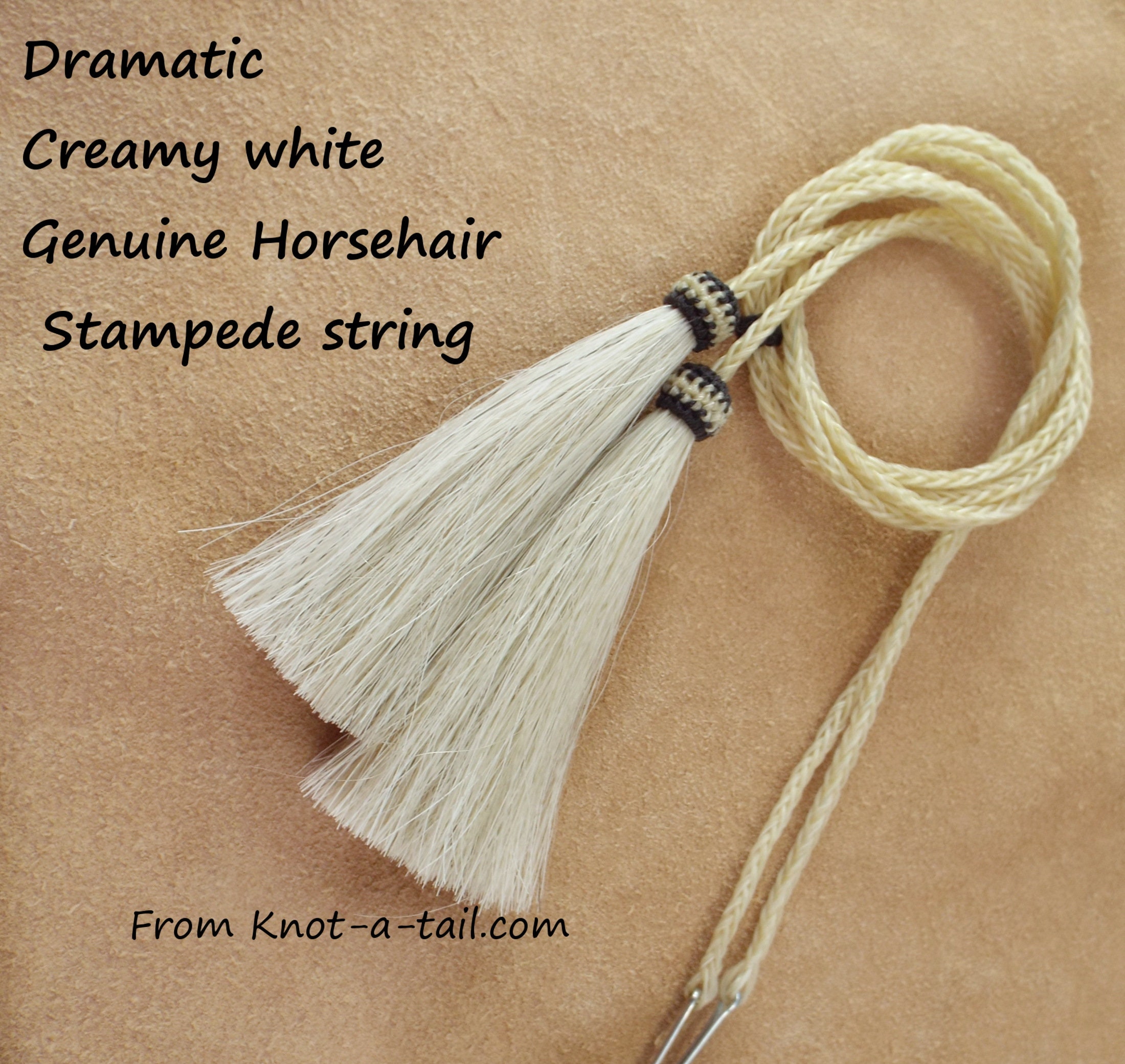 Horsehair hat string, Cowboy hat stampede string, chin strap, WHITE tassels, hand- braided, hat string, horsehair tassels,