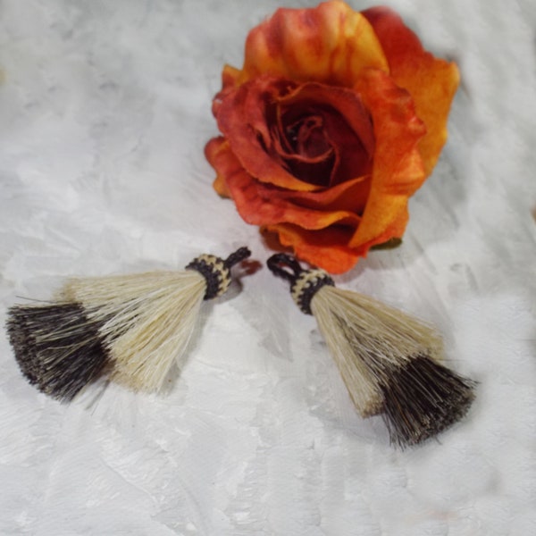 White over Gray Horsehair tassel, 3", intricate, horsehair jewelry,  horsehair necklaces, genuine horse hair tassel, purse tassel, key chain