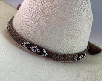 Beaded horsehair hat band,  hand-braided horsehair hat band,  Rodeo hat band, stunning Southwest design- BRILLIANT colors so Noticeaeble