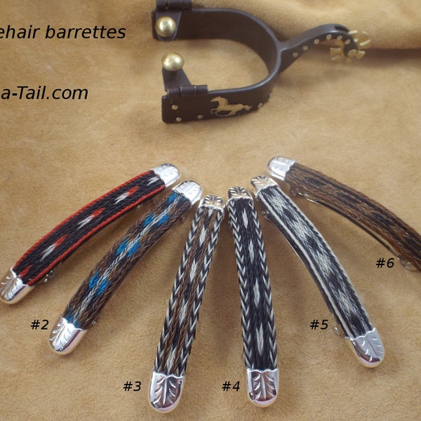 Horsehair barrette, Western barrette, Cowgirl barrette,  Silver tips, horsehair barrette,  Wider style, 5 color combos, horse hair barrette