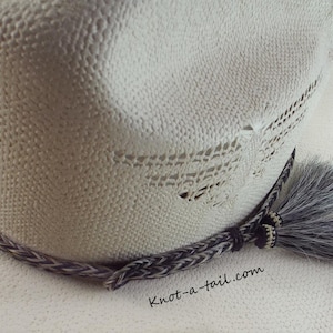 Horsehair hatband, Natural gray with a black  edge, hatband, Multi- strand braid, 2 Side tassels, horsehair Cowboy hatband, Stunningly BOLD