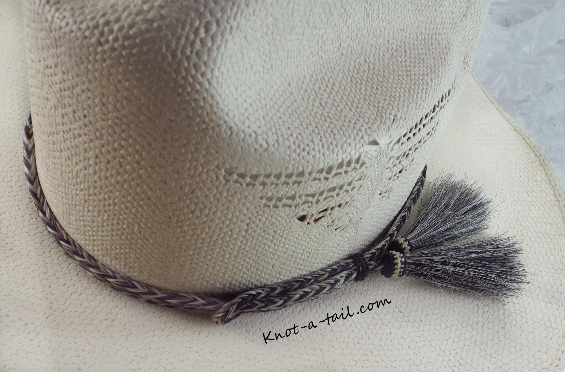 Horsehair Hatband, Natural Gray With a Black Edge, Hatband, Multi
