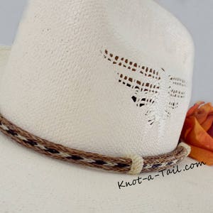 Horsehair hat band, Narrow, Cowboy hat horsehair hat band, No tassels, natural colors,  horsehair, , Western hat band, Rodeo, Tri-colored