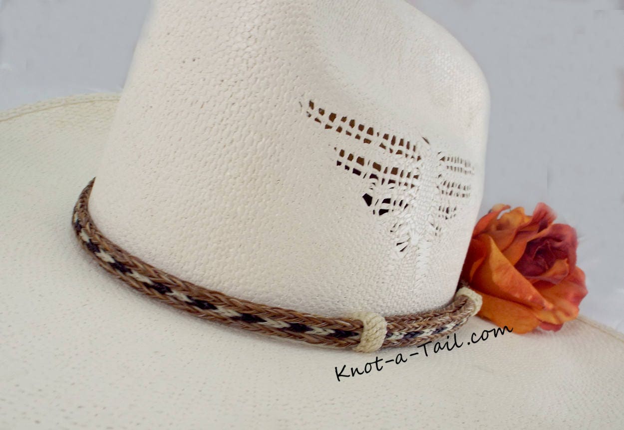 Horsehair hat band, Narrow, Cowboy hat horsehair hat band, No tassels, natural colors,  horsehair,  Western hat band, Rodeo, Tri-colored