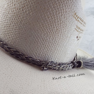 Horsehair hatband, Natural gray with a black  edge, hatband, Multi- strand braid, 2 Side tassels, horsehair Cowboy hatband, Stunningly BOLD