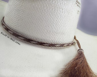 Horsehair hat band, Cowboy hat band, 3 Strand wide, stunning Cinnamon-white horsehair, Cowboy perfect, Distinctive horsehair double tassels