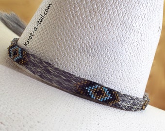 Hat band, beaded horsehair hat band, BOLDEST colors,  Western horsehair hat band, Cowboy hat band, Rodeo hat band, Southwest design