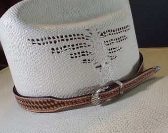 Faixa de couro para chapéu, marrom natural, design tradicional de trama de cesta, IMPRESSIONANTE, faixa de chapéu western, faixa de chapéu de cowboy, rodeio, Stetson Perfect