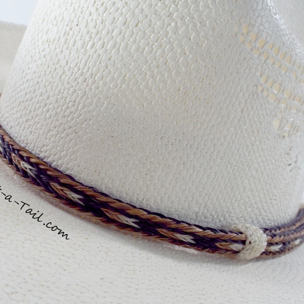 Horsehair hat band, Elegant, Cowboy horsehair hat band, No tassels, Cowboy hat band, Western hat band, Cinnamon/black/white  horsehair: Bold