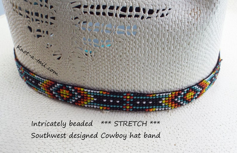 Beaded hatband Stretch hat band Bold rich colors beaded Etsy