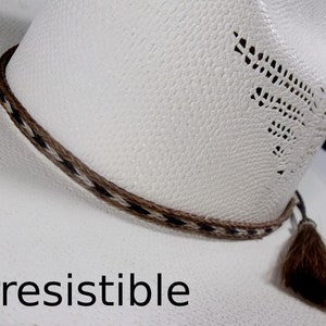 Horsehair hat band, Cowboy hat band, 3 Strand wide, Cinnamon-black-cream design, Cowboy perfect, Distinctive hat band with  double tassels