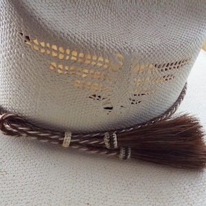 Cinnamon-White Horsehair Hatband, Braided Cowboy Hat Band, Tassel Accent image 12