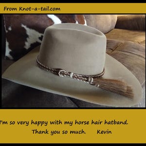 Cinnamon-White Horsehair Hatband, Braided Cowboy Hat Band, Tassel Accent image 3