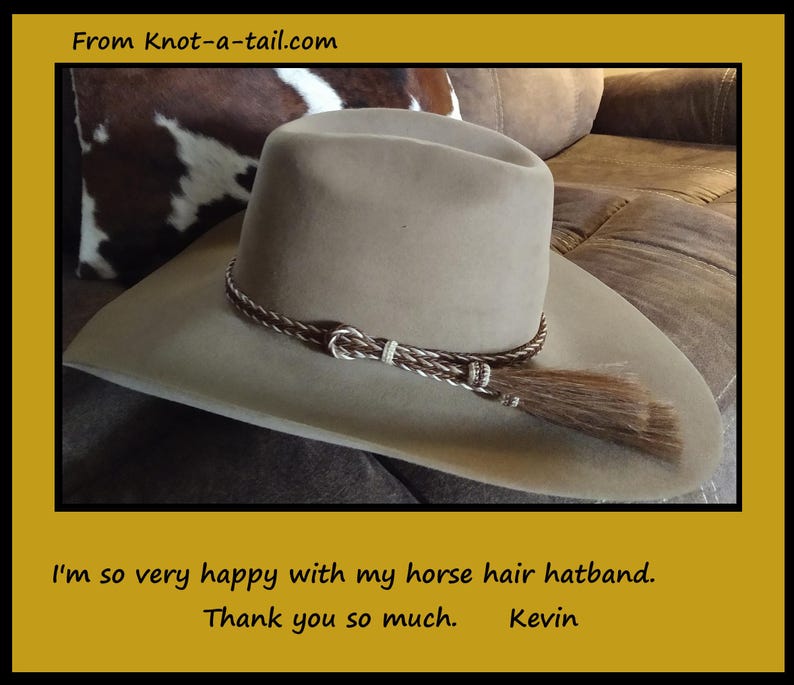 Cinnamon-White Horsehair Hatband, Braided Cowboy Hat Band, Tassel Accent image 3