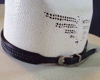 Leather hat band, RICH black , Traditional basket weave design, IMPRESSIVE, Western hat band,  Cowboy hat band, Rodeo, Stetson Perfect