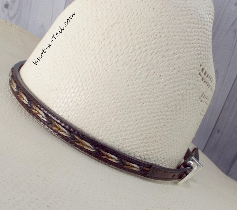 Leather Cowboy Hat Band, Braided Horsehair Inlay, Professional look image 18