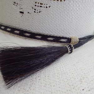 BOLDER black-white horsehair, hat band, horsehair hat band, Cowboy horsehair hat band, double tassels, hat band, Western hat band, Rodeo