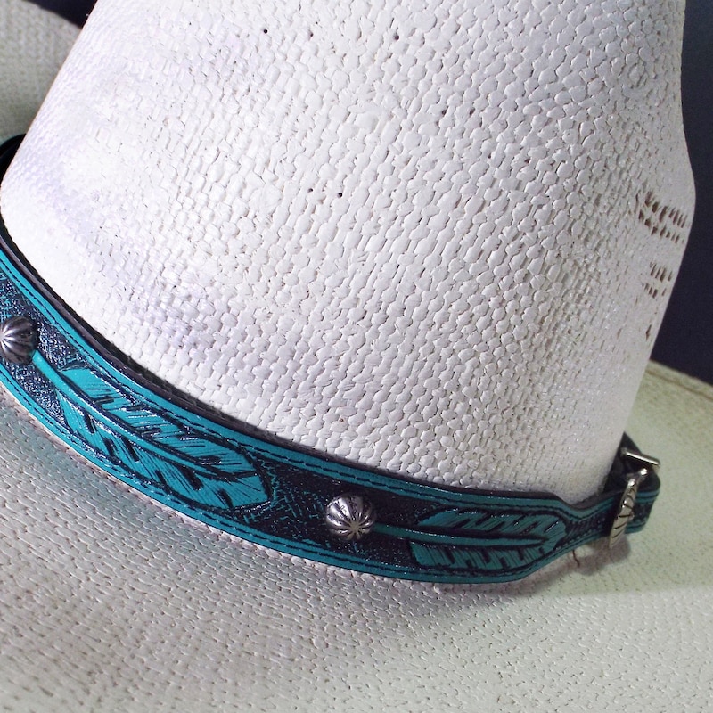 Brown Leather Hat Band w/ Feather Accents