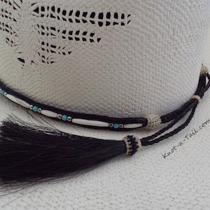 Bone beaded, Horsehair hat band, Cowboy horsehair hat band, hand-made, bone -bead  trimmed, Horse hair tassels , Cowboy  hat band, Rodeo