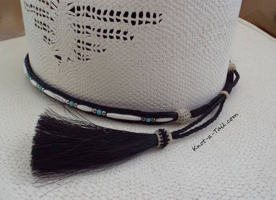 Bone beaded, Horsehair hat band, Cowboy horsehair hat band, hand-made, bone -bead  trimmed, Horse hair tassels , Cowboy  hat band, Rodeo