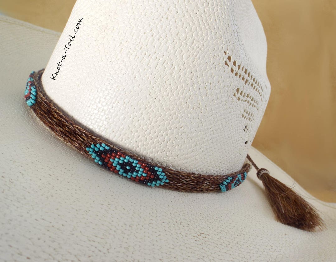 Native American Design, Beaded, Horsehair Hat Band, Southwest Colors, Western Hat Band, Cowboy