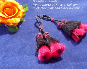 Adorable, black over pink horsehair tassel,  double layer- double  tassel, amazing horsehair necklace horsehair keychains,  Western tassel