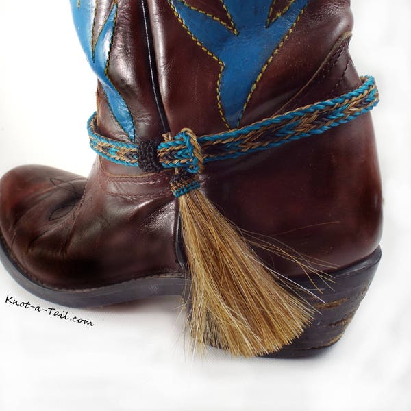 Turquoise/Cinnamon, boot bracelet, Cowgirl Boot jewelry, Boot bracelet, real horsehair tassel, cowgirl boot bling, Hottest new color