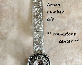 Horse show Number Holder, Rhinestone center, Number Clip, horse show clip, Scalloped, Holds tight, Professional look,  Floral design,