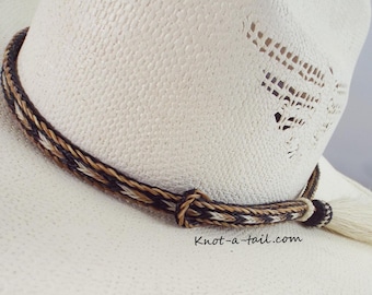 BOLDEST  horsehair hat band, Cinnamon brown-WHITE Side tassel, horsehair Cowboy hat band, Western hat band,  Rodeo, highly NOTICEABLE!