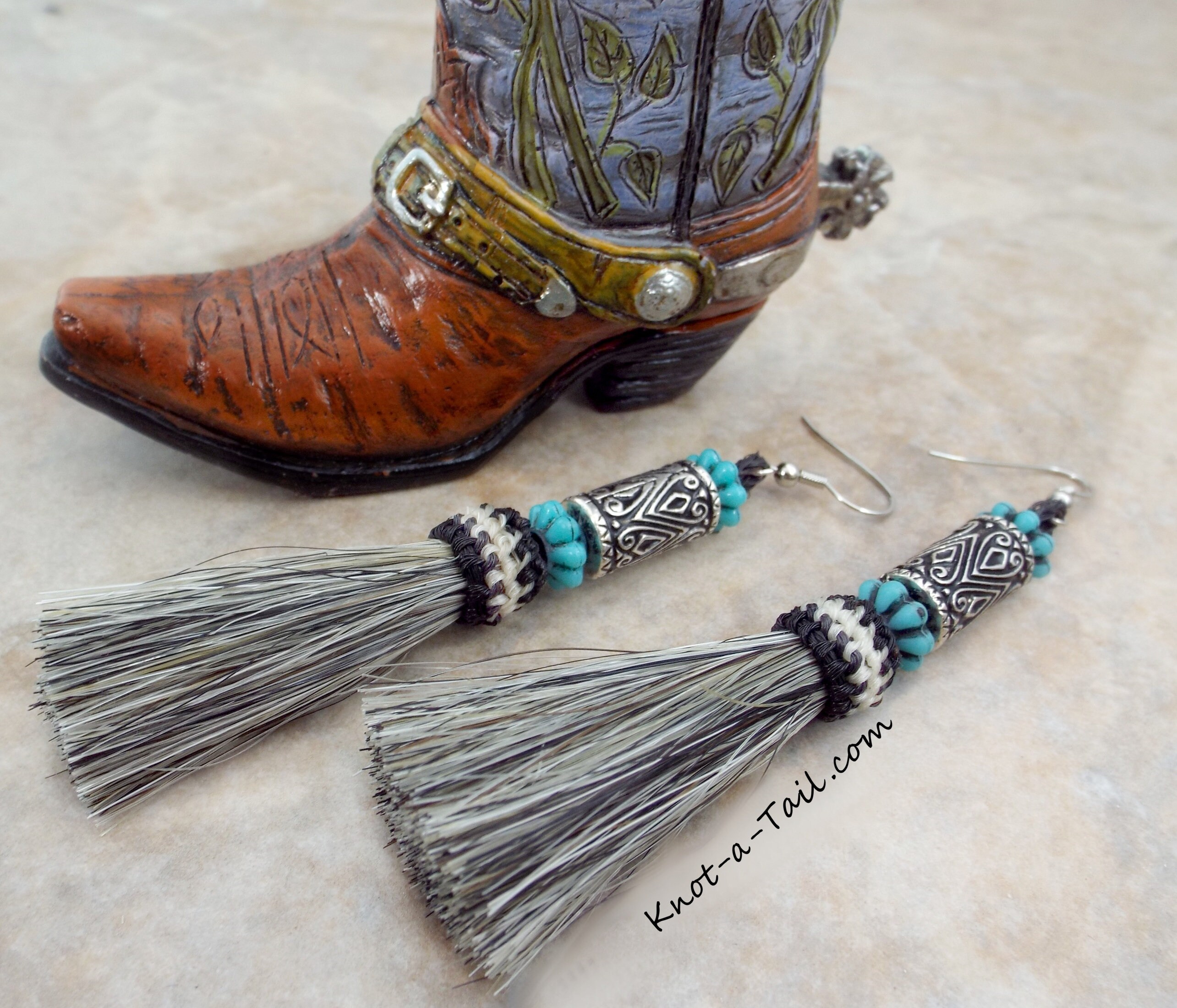 Authentic Horsehair earrings Western earrings etched beads Etsy