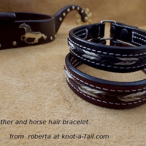 BLACK leather bracelet, leather- horsehair bracelet, Inlaid horsehair braid, Beauty, Horse lovers, equestrian gift, fits to 7.5 /  8.5&quot;