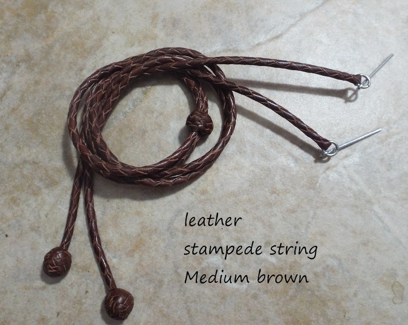 Leather Cowboy hat, stampede string, leather Cowboy hat stampede string, 3 colors, all leather, X-nice, cotter pin-chin strap, brown/black image 9