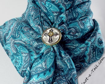 Wild Rag, Teal Paisley, Silk Scarf, Cowboy Wild Rag, Cowboy Silk Scarf, rolled edge, Paisley Wild Rag, Paisley Scarf, Cowgirl scarf, 34”